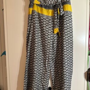 Black and White Flowy Pants with Yellow Accents